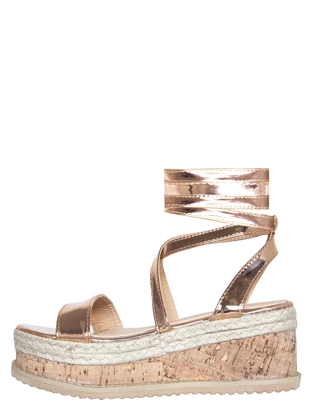 Jenny Rose Gold Lace Up Espadrille Flatforms