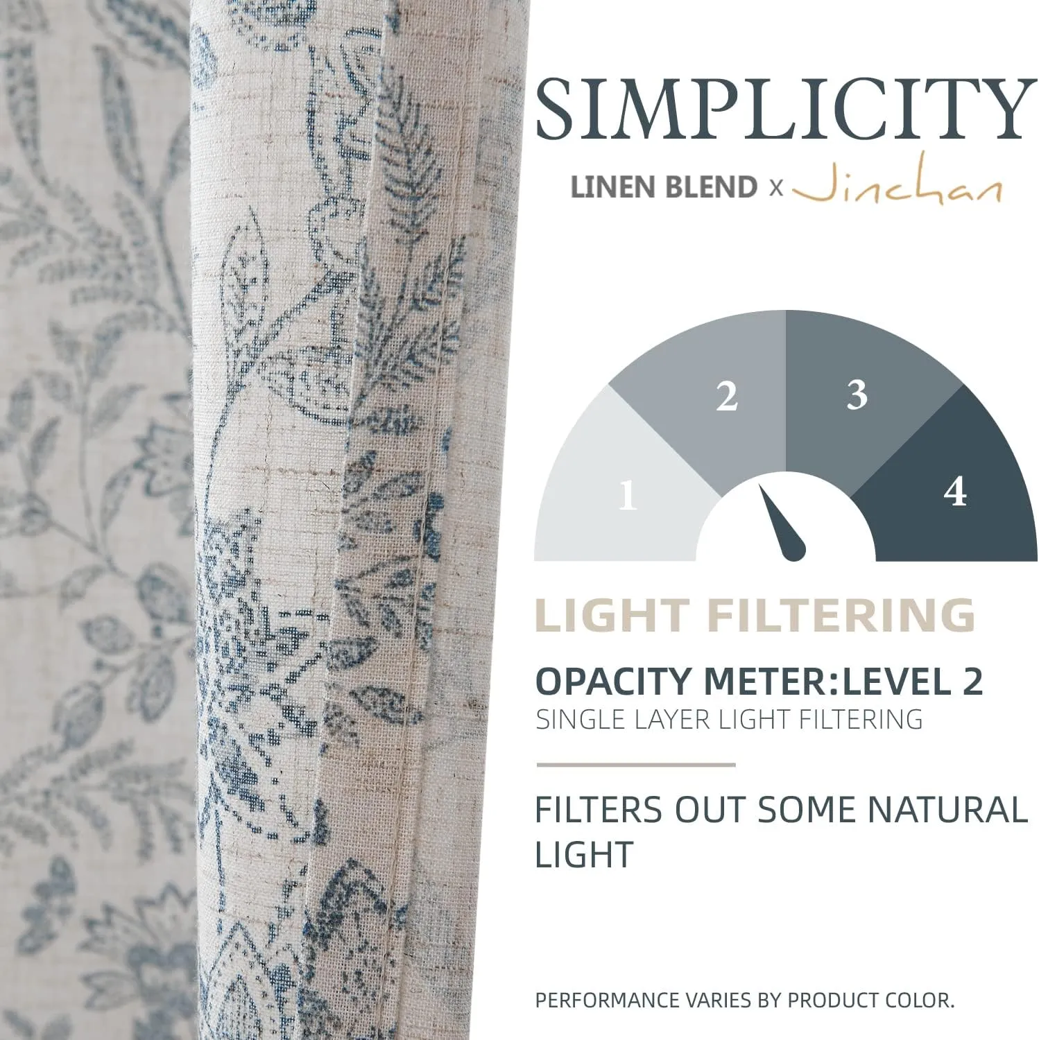 jinchan Floral Kitchen Curtains for Windows 24 Inch Linen Tier Farmhouse Cafe Curtains Country Botanic Small Window Rod Pocket Rustic Flax for Laundry Bathroom RV 2 Panels Blue on Beige