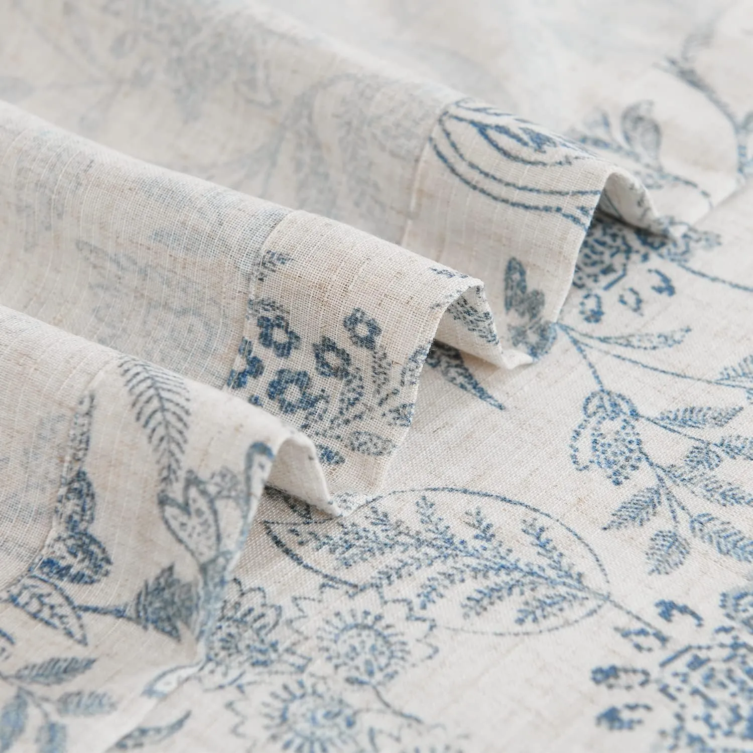 jinchan Floral Kitchen Curtains for Windows 24 Inch Linen Tier Farmhouse Cafe Curtains Country Botanic Small Window Rod Pocket Rustic Flax for Laundry Bathroom RV 2 Panels Blue on Beige