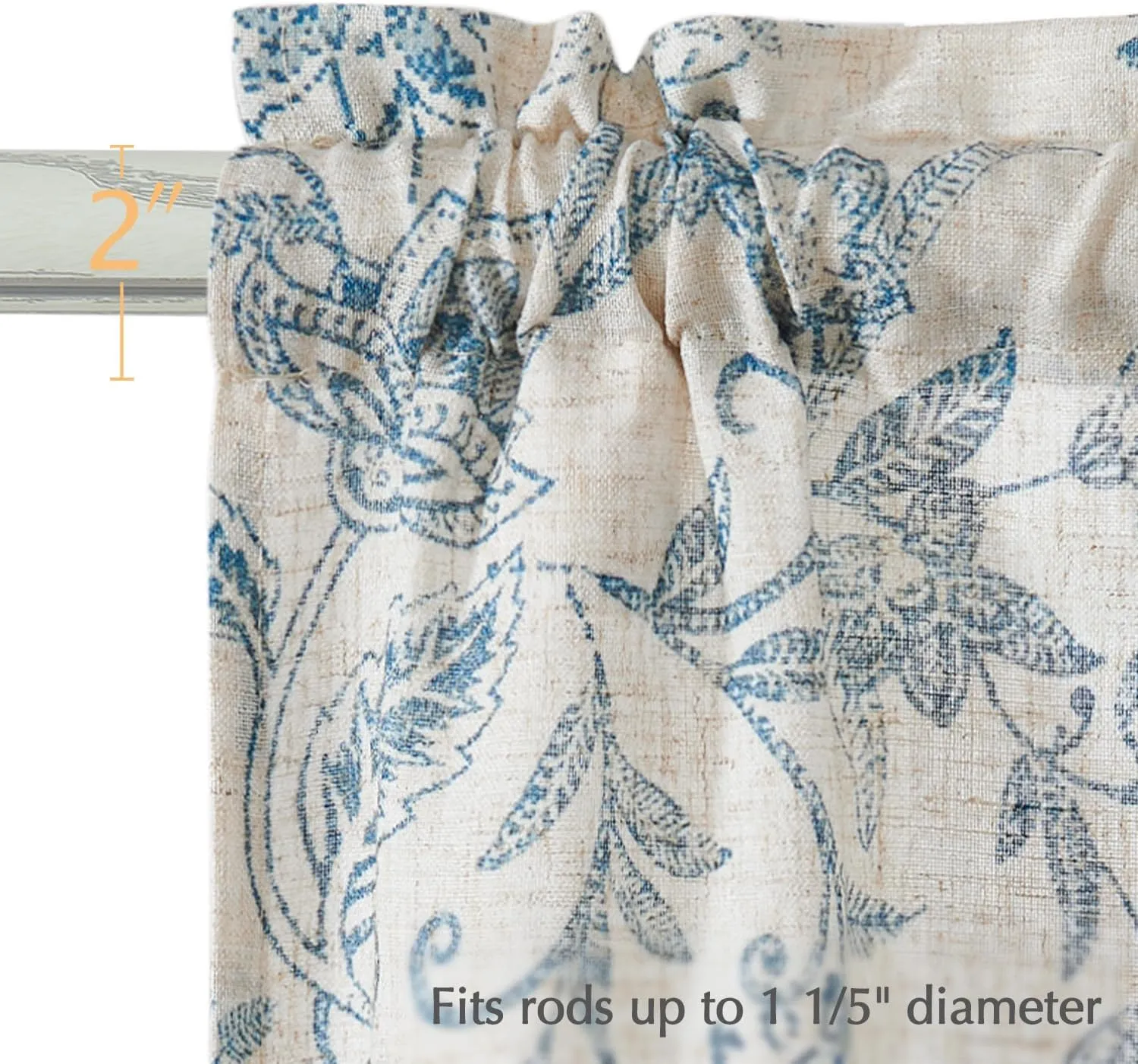 jinchan Floral Kitchen Curtains for Windows 24 Inch Linen Tier Farmhouse Cafe Curtains Country Botanic Small Window Rod Pocket Rustic Flax for Laundry Bathroom RV 2 Panels Blue on Beige
