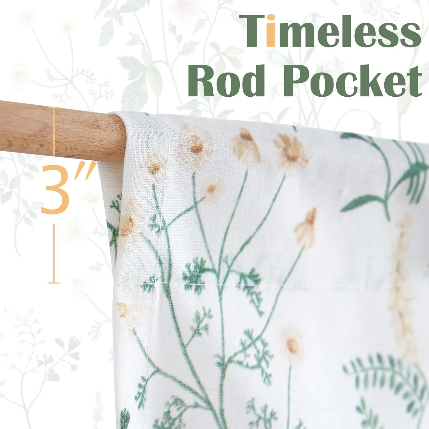 jinchan Spring Floral Kitchen Curtains Over Sink Farmhouse Linen Tier Curtains 45 Inch Length Cafe for Living Room Bathroom Botanical Small Drapes Rustic Light Filtering Rod Pocket 2 Panels Green