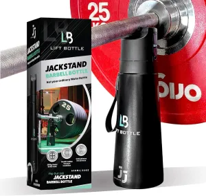 JJ Fitness Lift Bottle - Jack Stand for Barbell, 250 KG/550 lbs, with Flip Out Lid, for Weight Lifting, HydroJack, Karta Bottle, Barbell Jack (Stealth Black)
