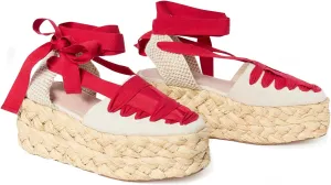 JORISTIMO Women's Flatform Espadrille Sandals Closed Round Toe Lace Up Ribbon Strappy Sandal Adjustable Ankle Tie