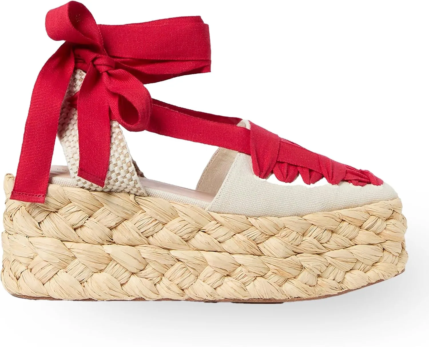 JORISTIMO Women's Flatform Espadrille Sandals Closed Round Toe Lace Up Ribbon Strappy Sandal Adjustable Ankle Tie