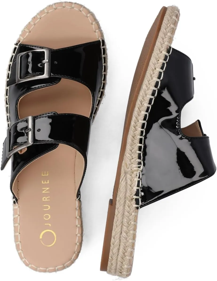 Journee Womens Slide On Sandal Cushioned Footbed Tresah Espadrille Open Toe Faux Leather Double Buckle