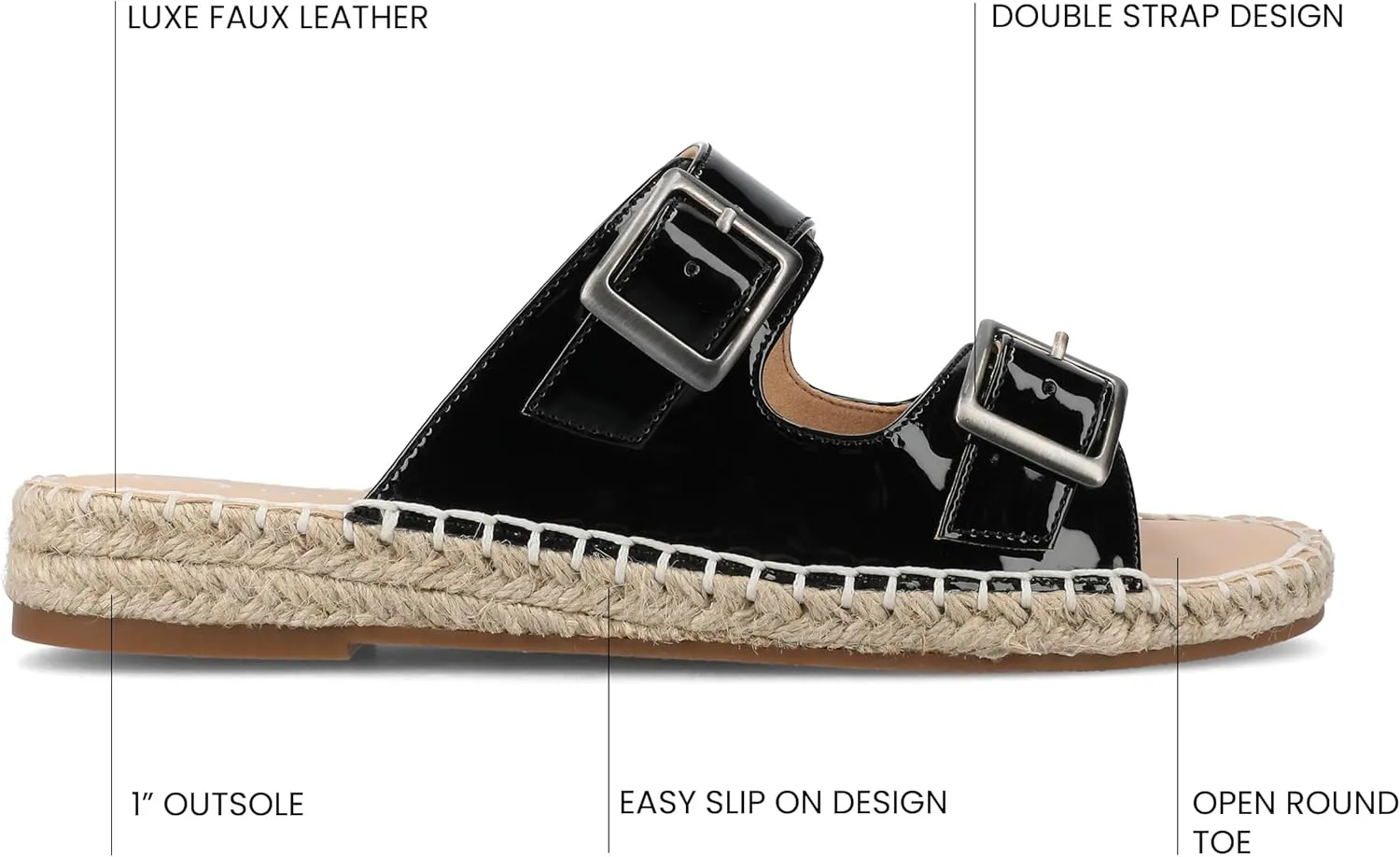 Journee Womens Slide On Sandal Cushioned Footbed Tresah Espadrille Open Toe Faux Leather Double Buckle