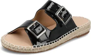 Journee Womens Slide On Sandal Cushioned Footbed Tresah Espadrille Open Toe Faux Leather Double Buckle