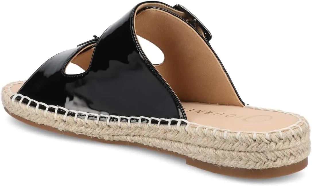 Journee Womens Slide On Sandal Cushioned Footbed Tresah Espadrille Open Toe Faux Leather Double Buckle