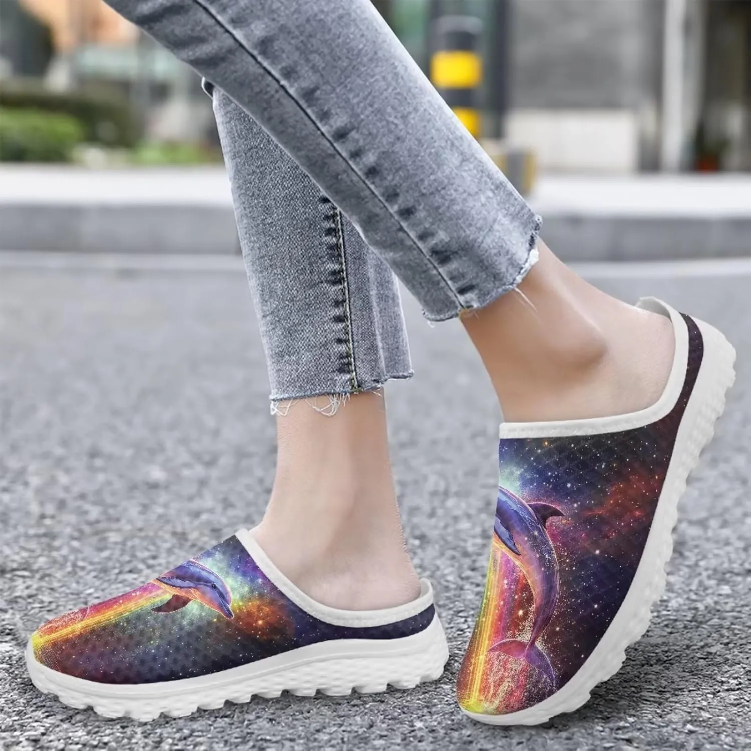 JoyLamoria Animal Pattern Womens Shoes Mule House Walking Backless Casual Slip on Sport Fashion Lightweight Mesh