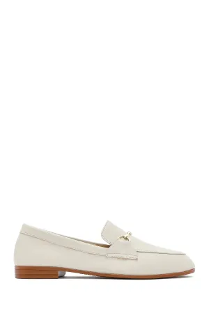 Kadın Krem Deri Maskülen Loafer