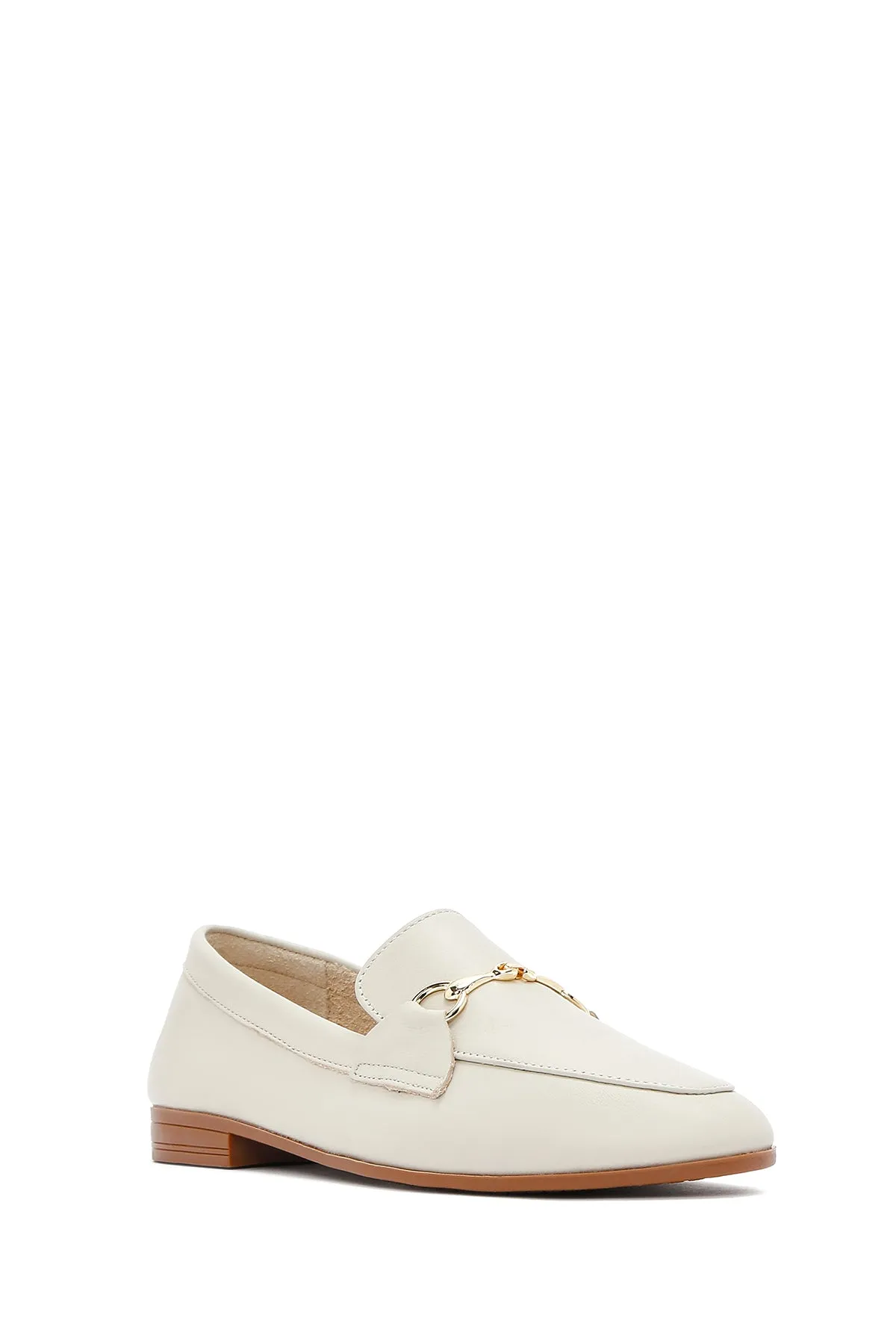 Kadın Krem Deri Maskülen Loafer