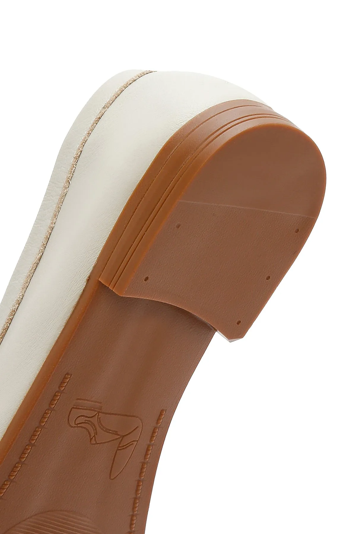 Kadın Krem Deri Maskülen Loafer