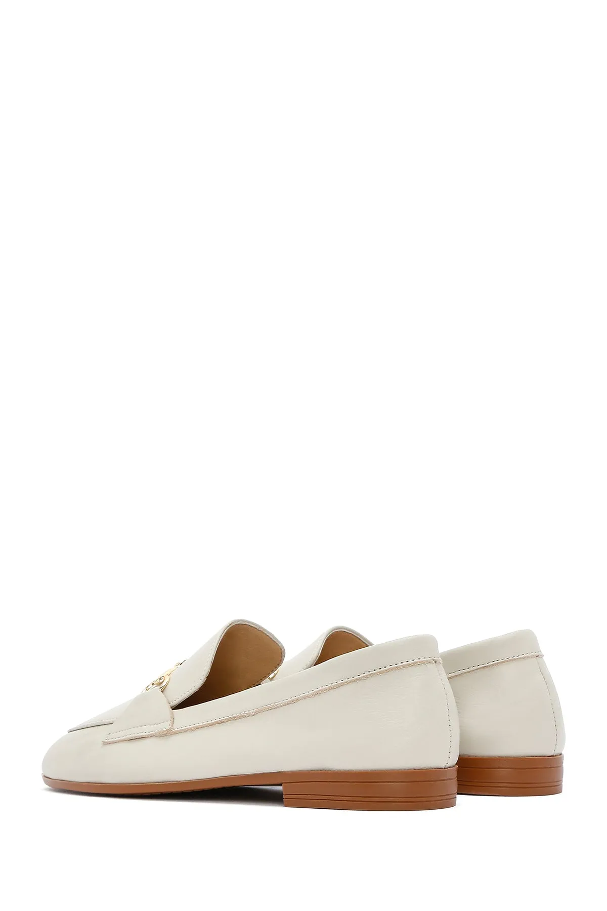 Kadın Krem Deri Maskülen Loafer