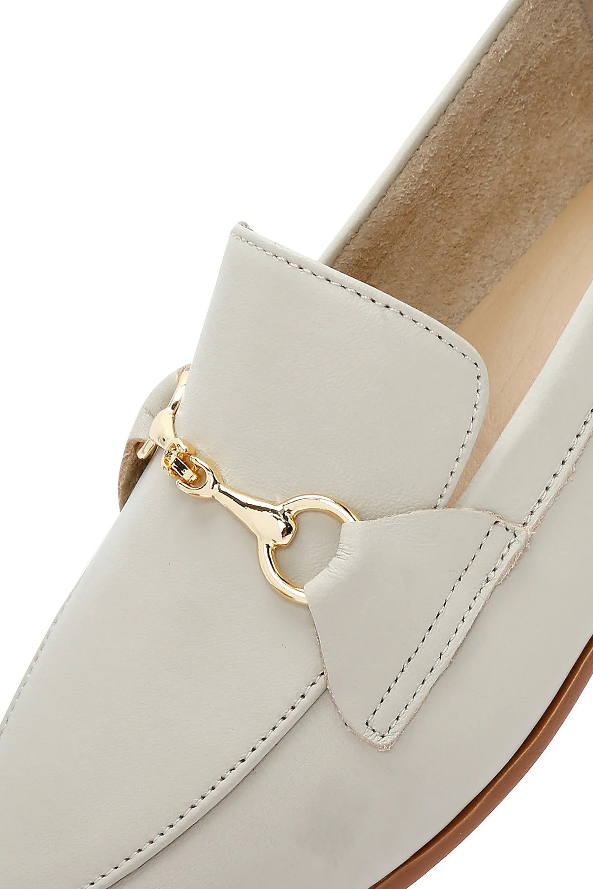 Kadın Krem Deri Maskülen Loafer