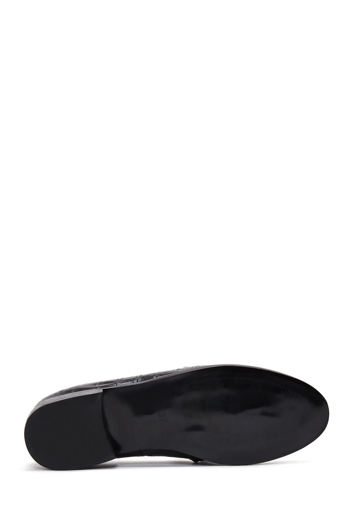 Kadın Siyah Deri Tokalı Kroko Klasik Loafer