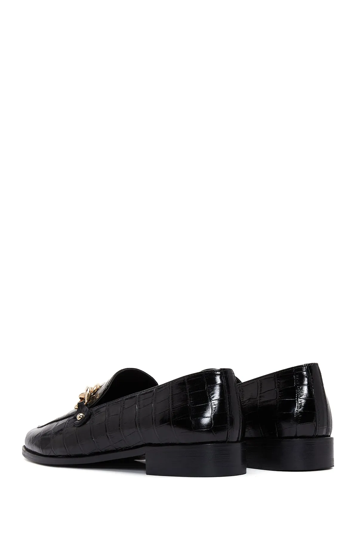 Kadın Siyah Deri Tokalı Kroko Klasik Loafer