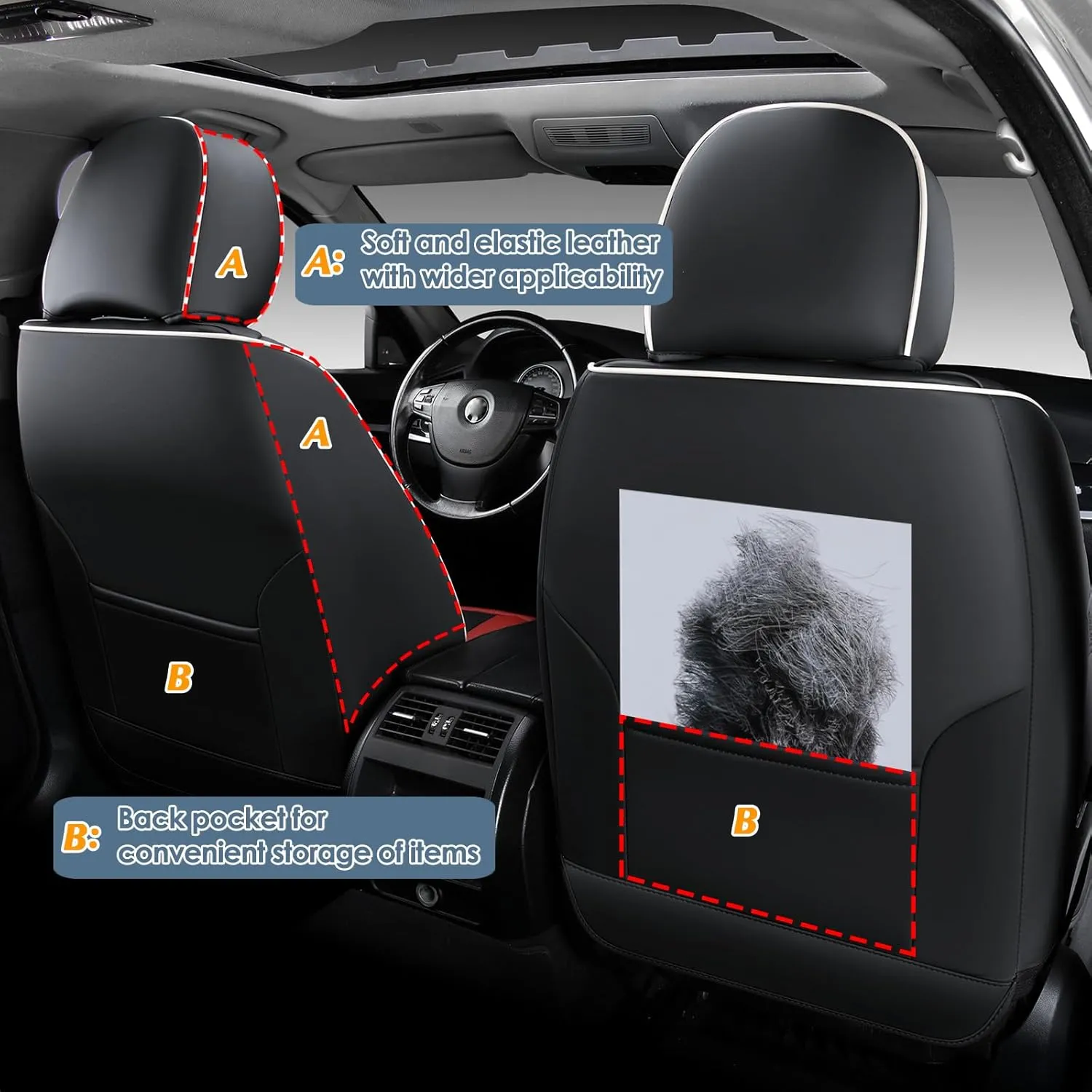 KEYOOG 2-Seater Car Seat Covers Full Set, Fit for Front Seats of Cars, Waterproof and Breathable Nappa Leather, Compatible with Airbags, Car Seat Protector Covers for Most Cars - Black Red