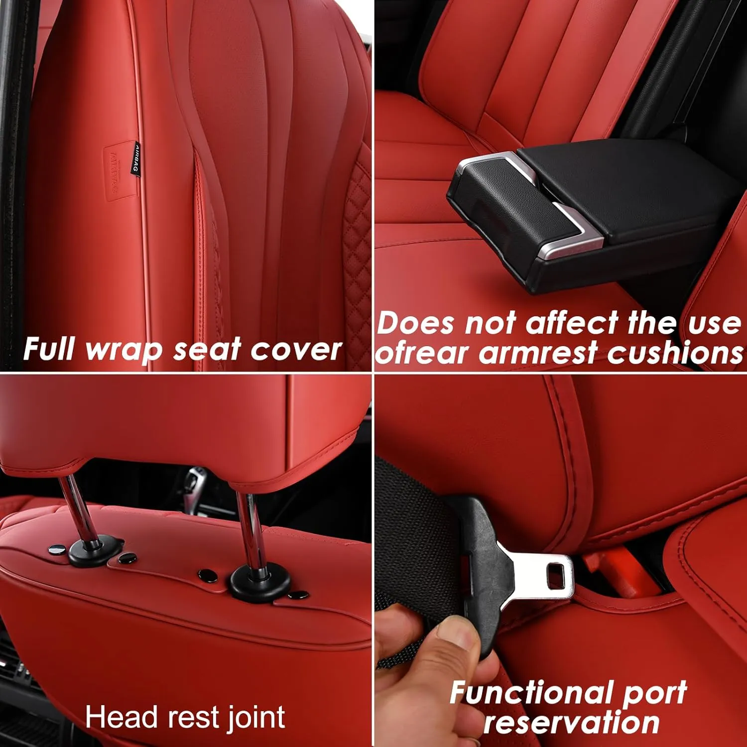 KEYOOG 2-Seater Car Seat Covers Full Set, Fit for Front Seats of Cars, Waterproof and Breathable Nappa Leather, Compatible with Airbags, Car Seat Protector Covers for Most Cars - Black Red
