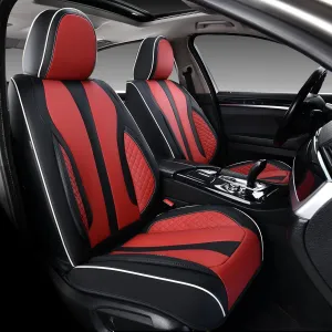 KEYOOG 2-Seater Car Seat Covers Full Set, Fit for Front Seats of Cars, Waterproof and Breathable Nappa Leather, Compatible with Airbags, Car Seat Protector Covers for Most Cars - Black Red