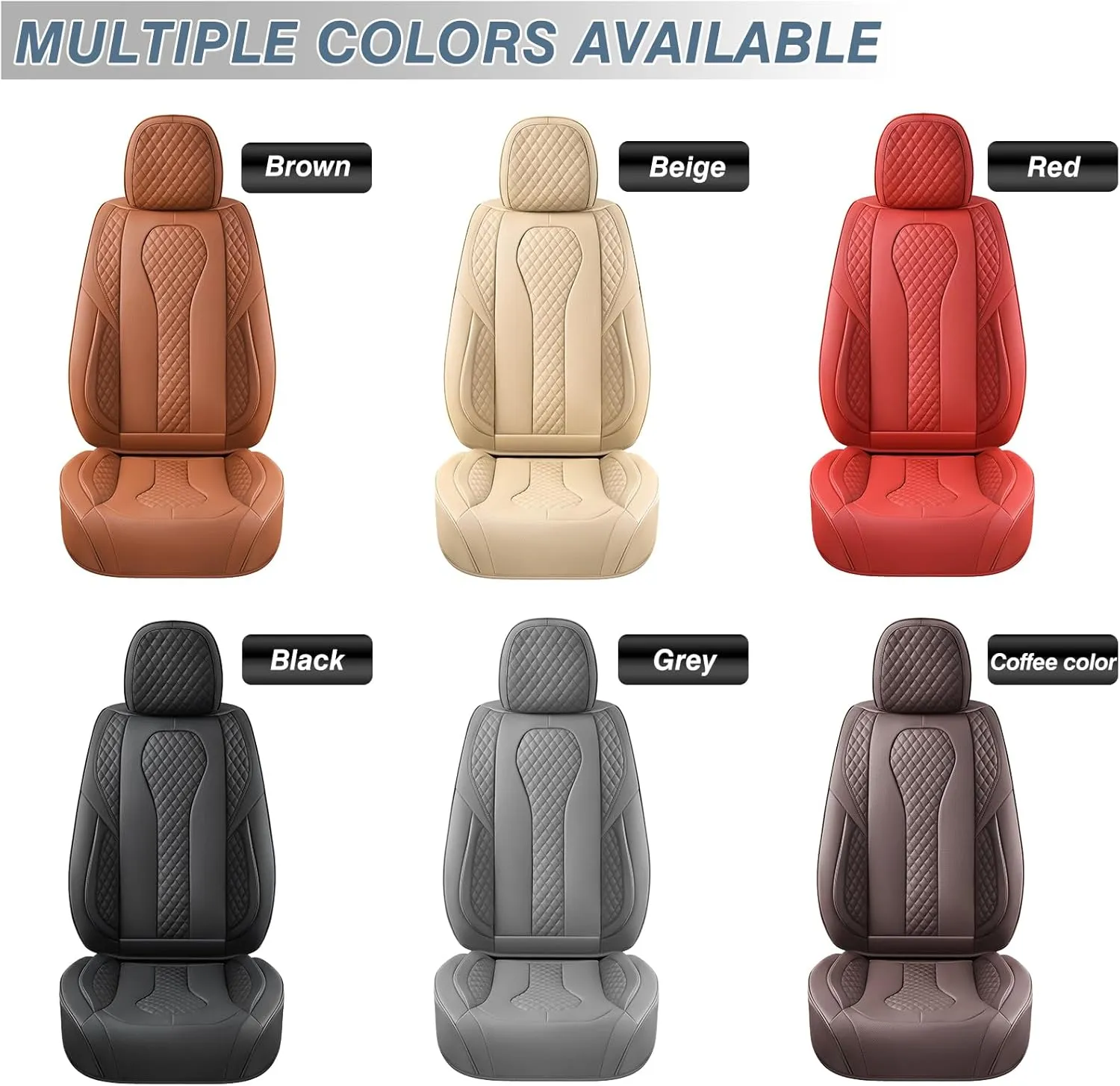 KEYOOG Car Seat Covers Full Set, 2-Seater Waterproof and Breathable Nappa Leather, Fit for Front Seats of Cars, Compatible with Airbags, Car Seat Protector Covers for Most Cars - All Brown