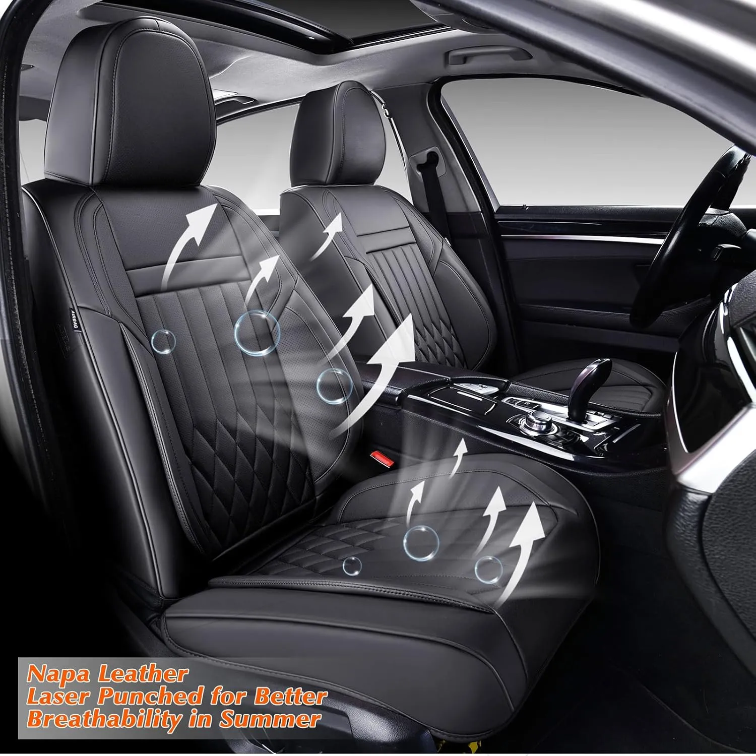 KEYOOG Universal 2-Seater Waterproof Breathable Nappa Leather Car Seat Covers Full Set, Compatible with Honda Civic, Toyota Camry Corolla, Nissan Rogue Sentra, Fit for Front Seats Most Sedans SUV