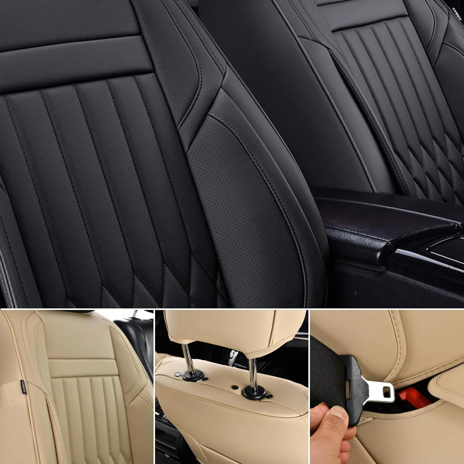 KEYOOG Universal 2-Seater Waterproof Breathable Nappa Leather Car Seat Covers Full Set, Compatible with Honda Civic, Toyota Camry Corolla, Nissan Rogue Sentra, Fit for Front Seats Most Sedans SUV