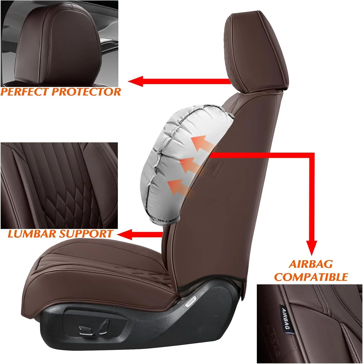 KEYOOG Universal 2-Seater Waterproof Breathable Nappa Leather Car Seat Covers Full Set, Fit for Front Seats, Compatible with Honda Civic, Toyota Corolla Venza, Jeep Cherokee, Fit Most Sedans SUV Brown