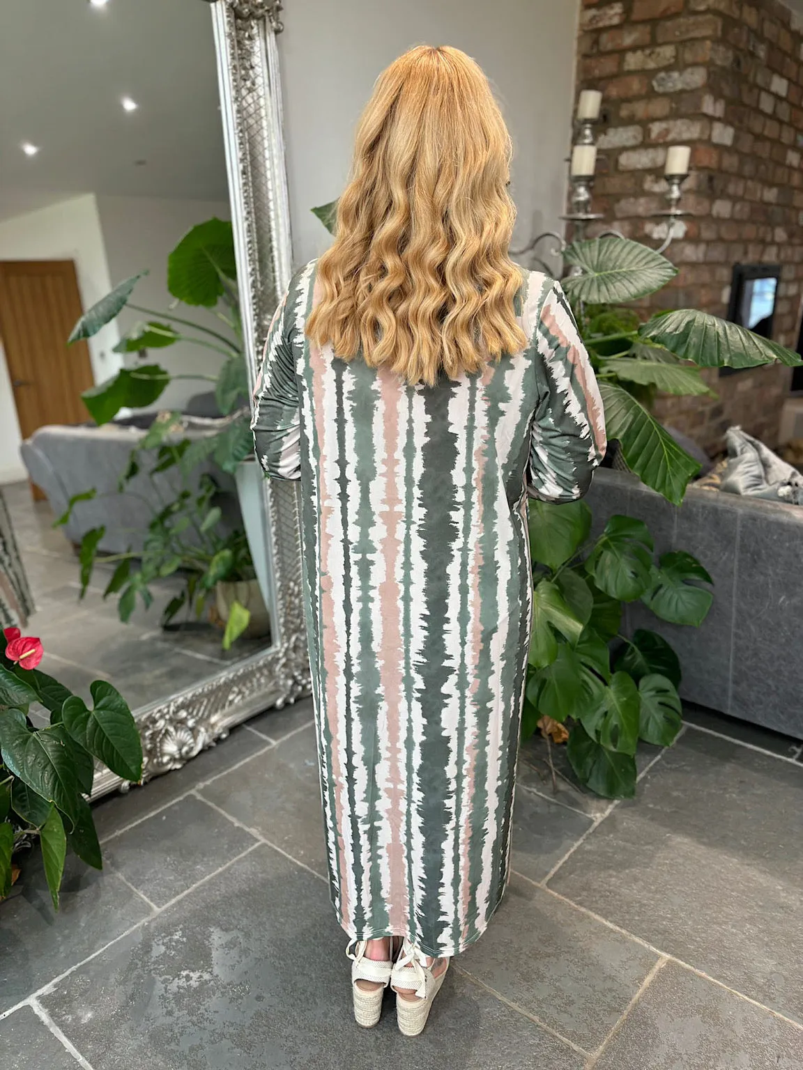Khaki Watercolour Stripe Dress Gloria