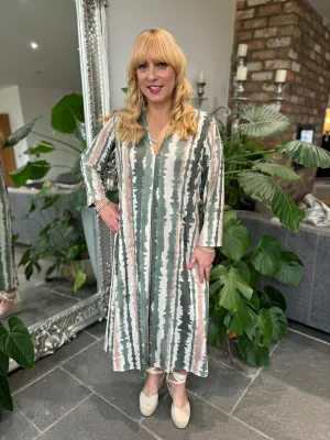 Khaki Watercolour Stripe Dress Gloria