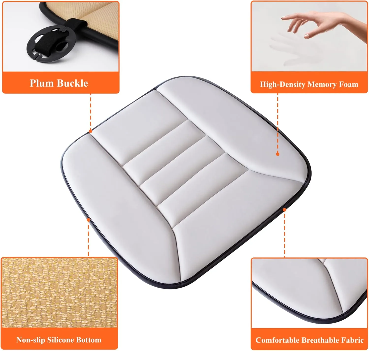 kingphenix Car Seat Cushion with 1.2inch Comfort Memory Foam, Seat Cushion for Car and Office Chair (Gray)