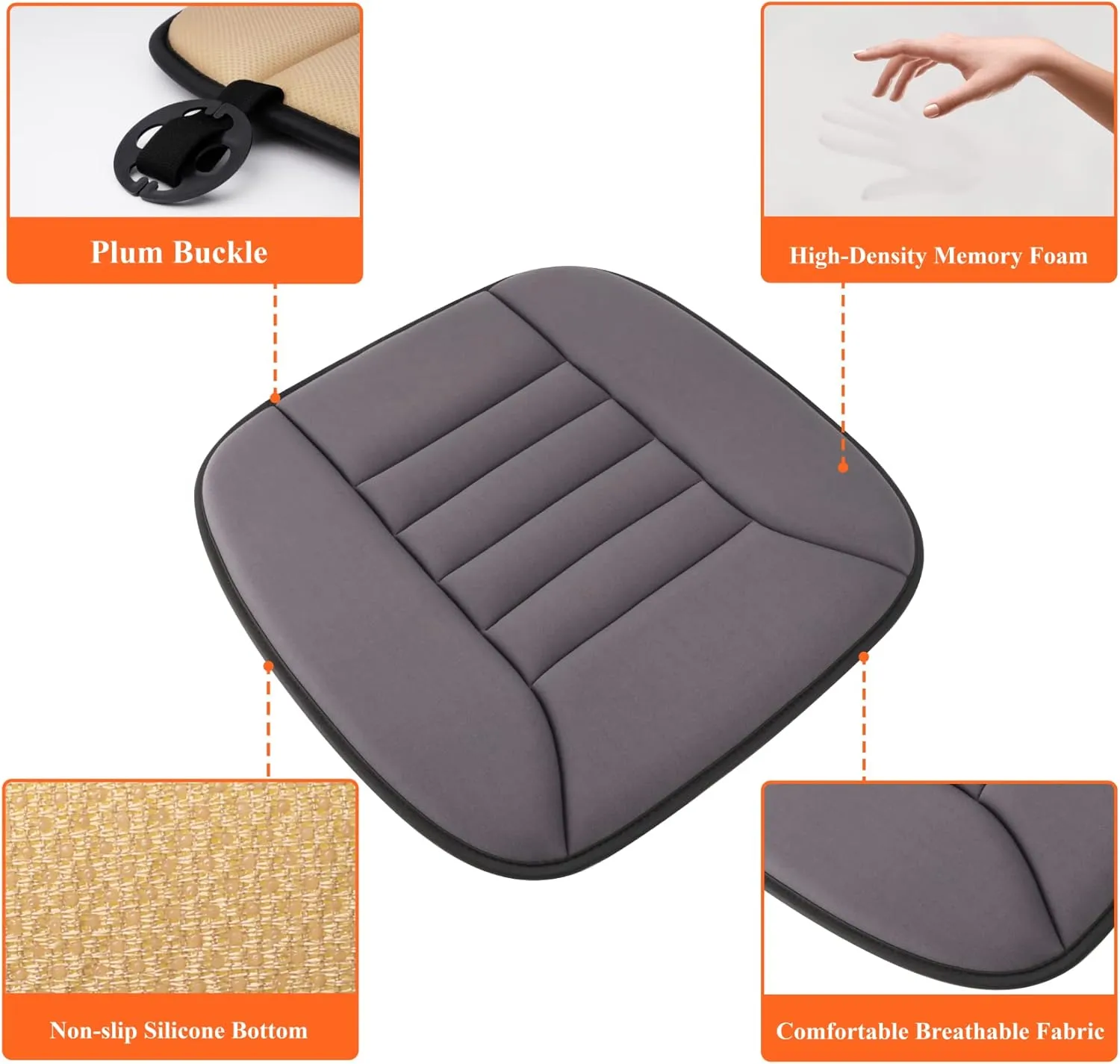 kingphenix Car Seat Cushion with 1.2inch Comfort Memory Foam, Seat Cushion for Car and Office Chair (Grey)