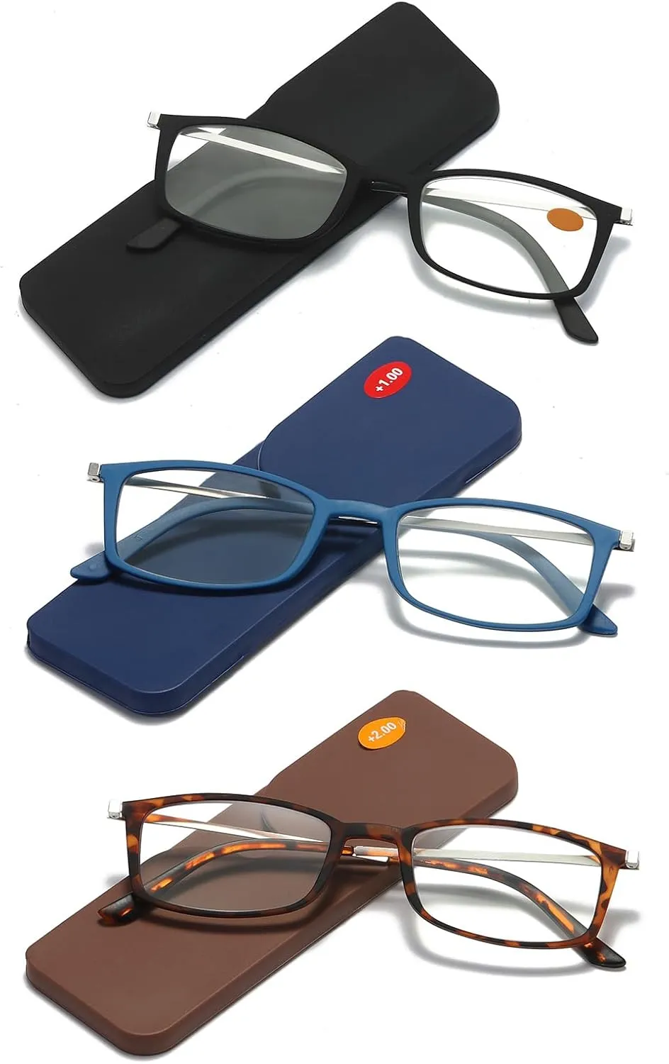 KoKoBin 3 Pairs Ultra-thin anti-blue reading glasses, anti-glare glasses,Black Blue Leopard 1.50