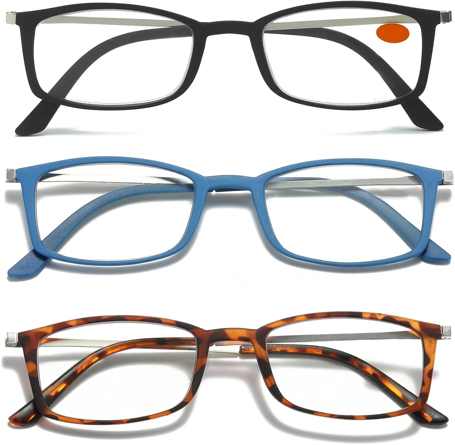 KoKoBin 3 Pairs Ultra-thin anti-blue reading glasses, anti-glare glasses,Black Blue Leopard 1.50