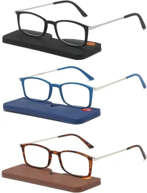 KoKoBin 3 Pairs Ultra-thin anti-blue reading glasses, anti-glare glasses,Black Blue Leopard 1.50