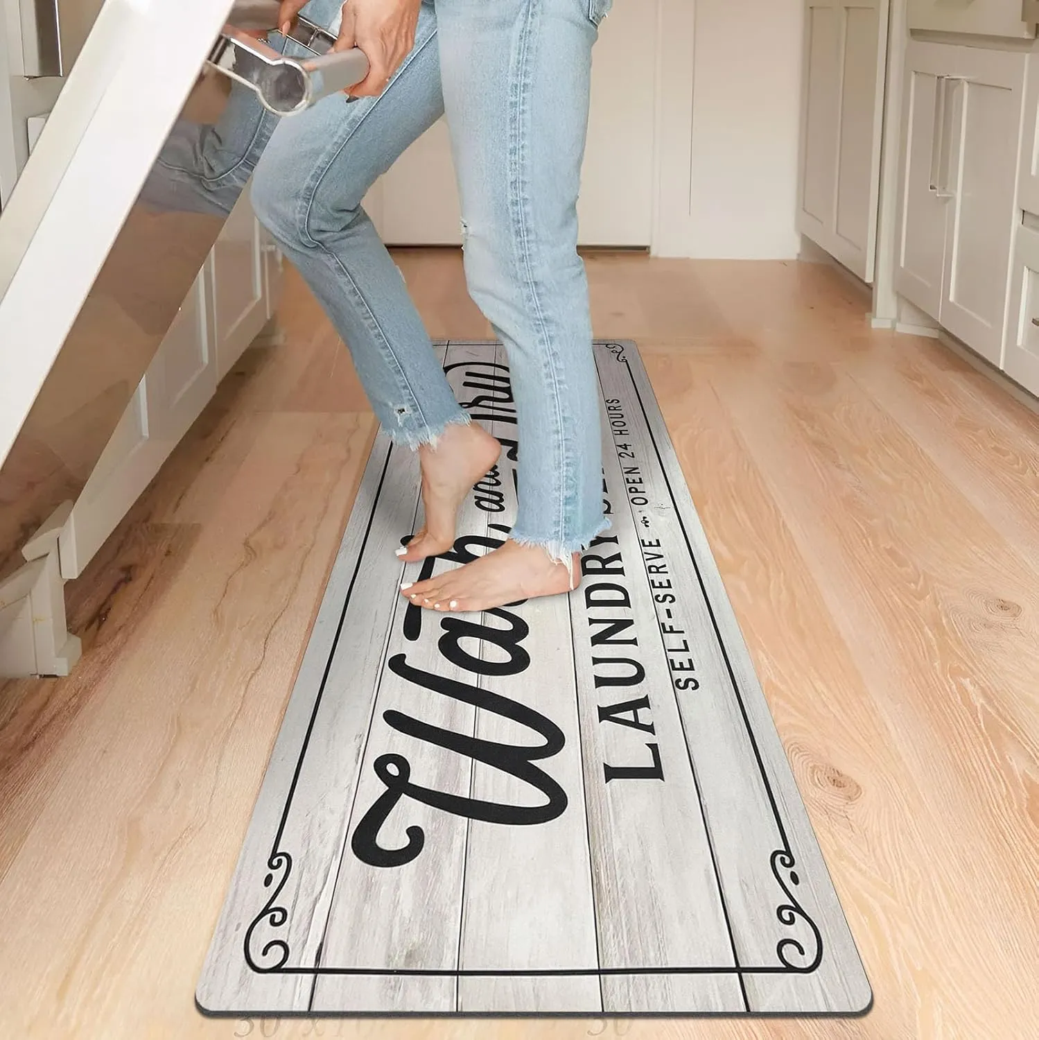 KOZYFLY Non Slip Laundry Rug & Kitchen Rug - 20"x60", Light Grey, Washable, Waterproof Mudroom Floor Carpet Runner & Farmhouse Laundry Room Decor