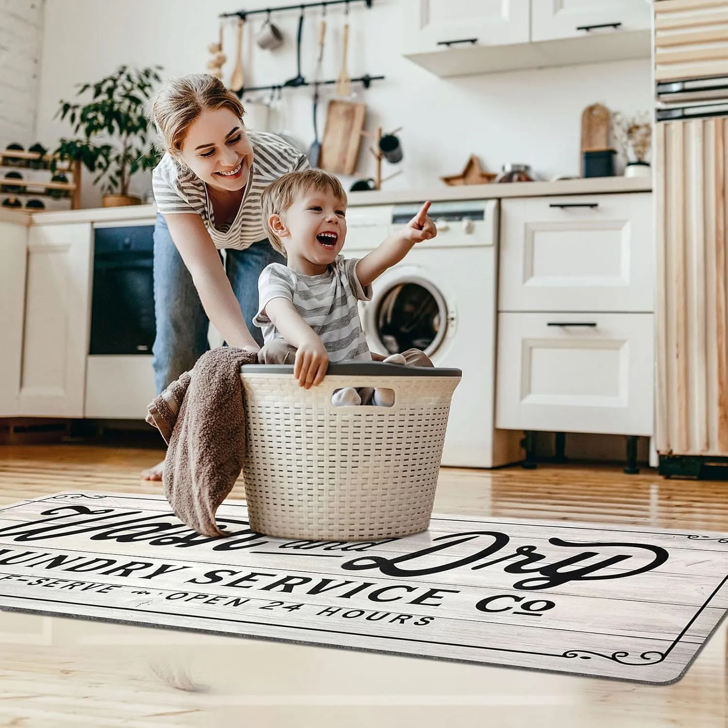 KOZYFLY Non Slip Laundry Rug & Kitchen Rug - 20"x60", Light Grey, Washable, Waterproof Mudroom Floor Carpet Runner & Farmhouse Laundry Room Decor
