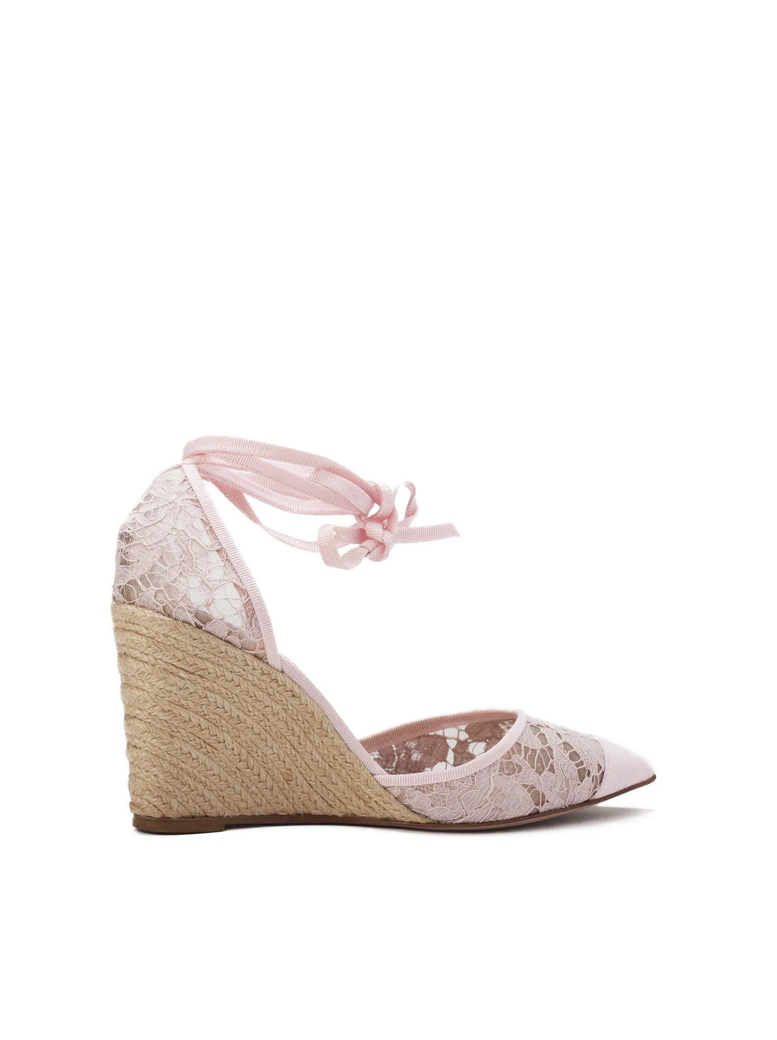 Lace Point-Toe Espadrille Wedge Pump - Pink