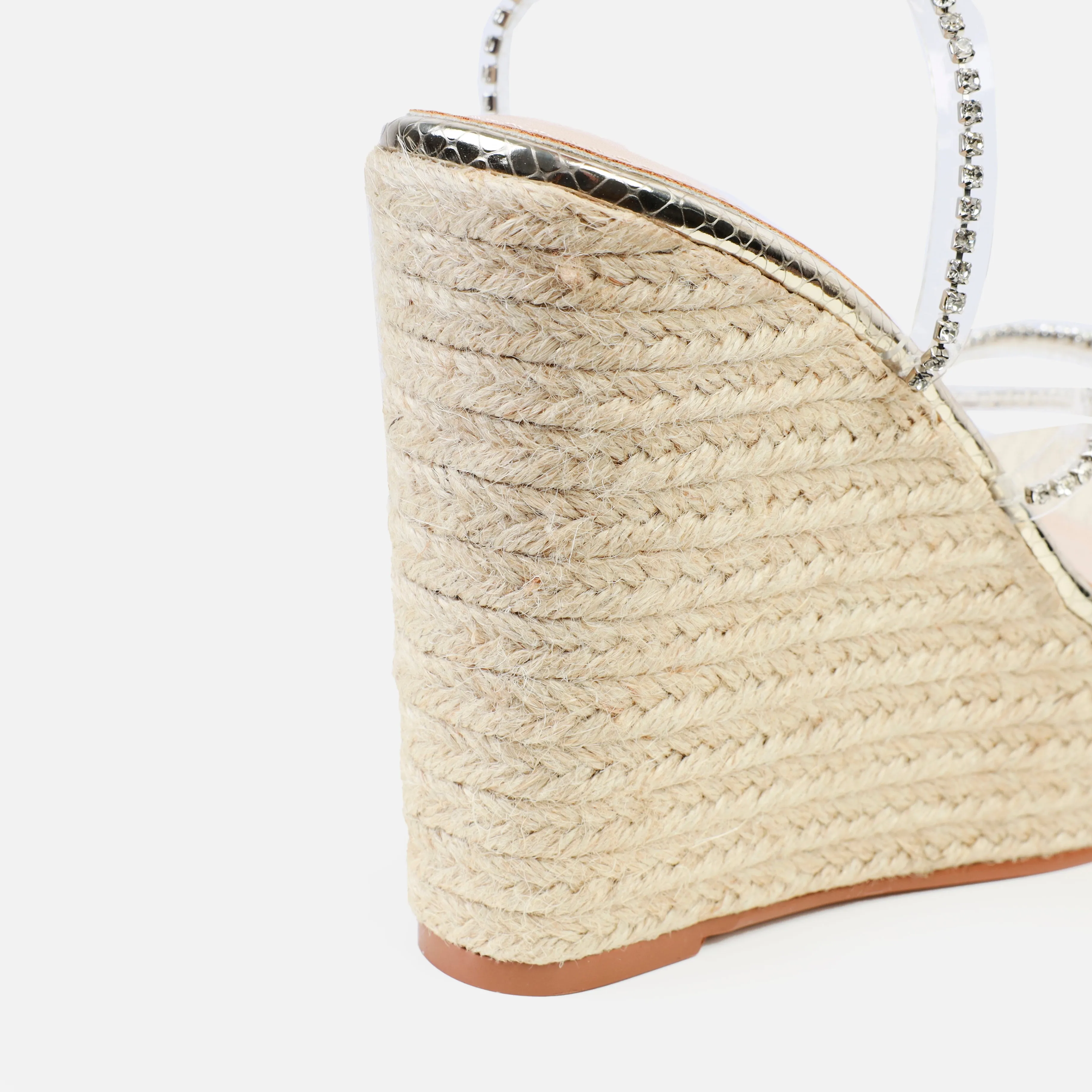 Lami Gold Metallic Clear Diamante Lace Up Espadrille Wedges