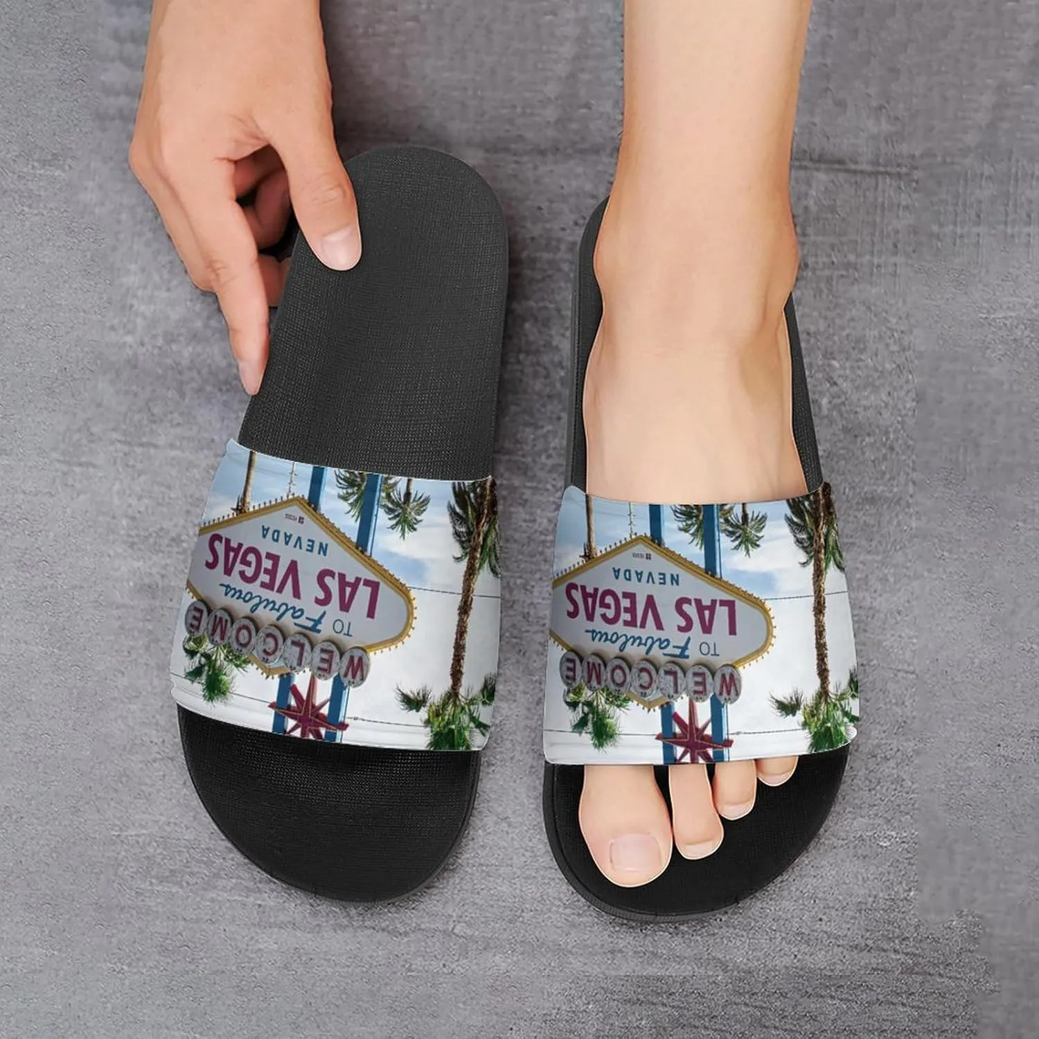 Las Vegas Unisex Non-Slip Home Slippers Open-toe Outdoor Indoor Slide Shoes Shower Sandals