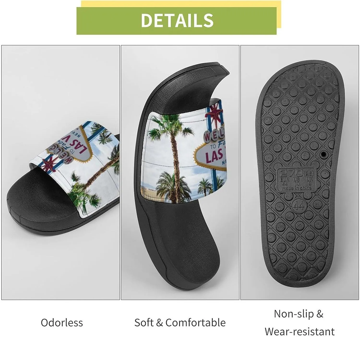 Las Vegas Unisex Non-Slip Home Slippers Open-toe Outdoor Indoor Slide Shoes Shower Sandals