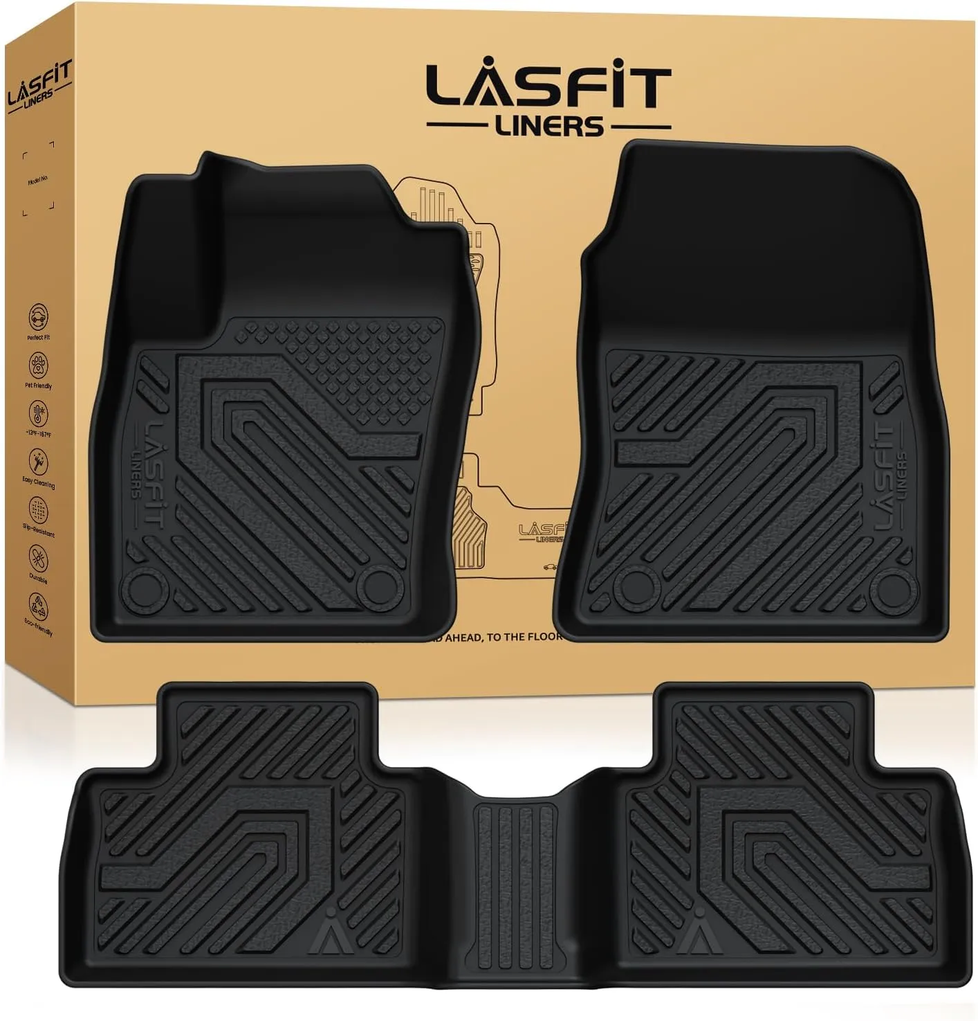 LASFIT Floor Mats for Nissan Kicks 2025, Custom Fit All Weather Protection TPE Easy Clean No-Curling Durable Floor Liners for 2025 Kicks S/SV/SR 1st & 2nd Row Car Mats, Black
