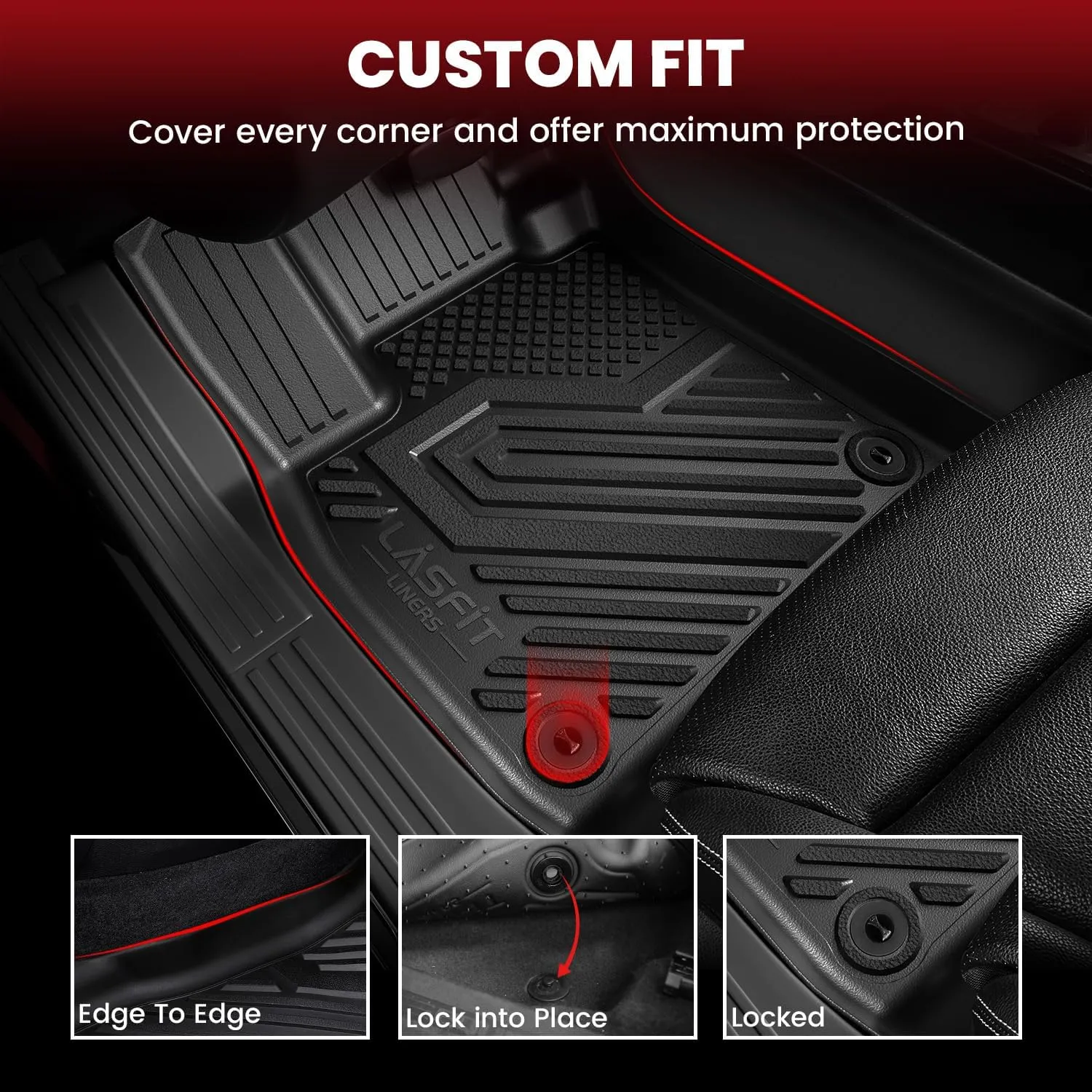 LASFIT Floor Mats for Nissan Kicks 2025, Custom Fit All Weather Protection TPE Easy Clean No-Curling Durable Floor Liners for 2025 Kicks S/SV/SR 1st & 2nd Row Car Mats, Black