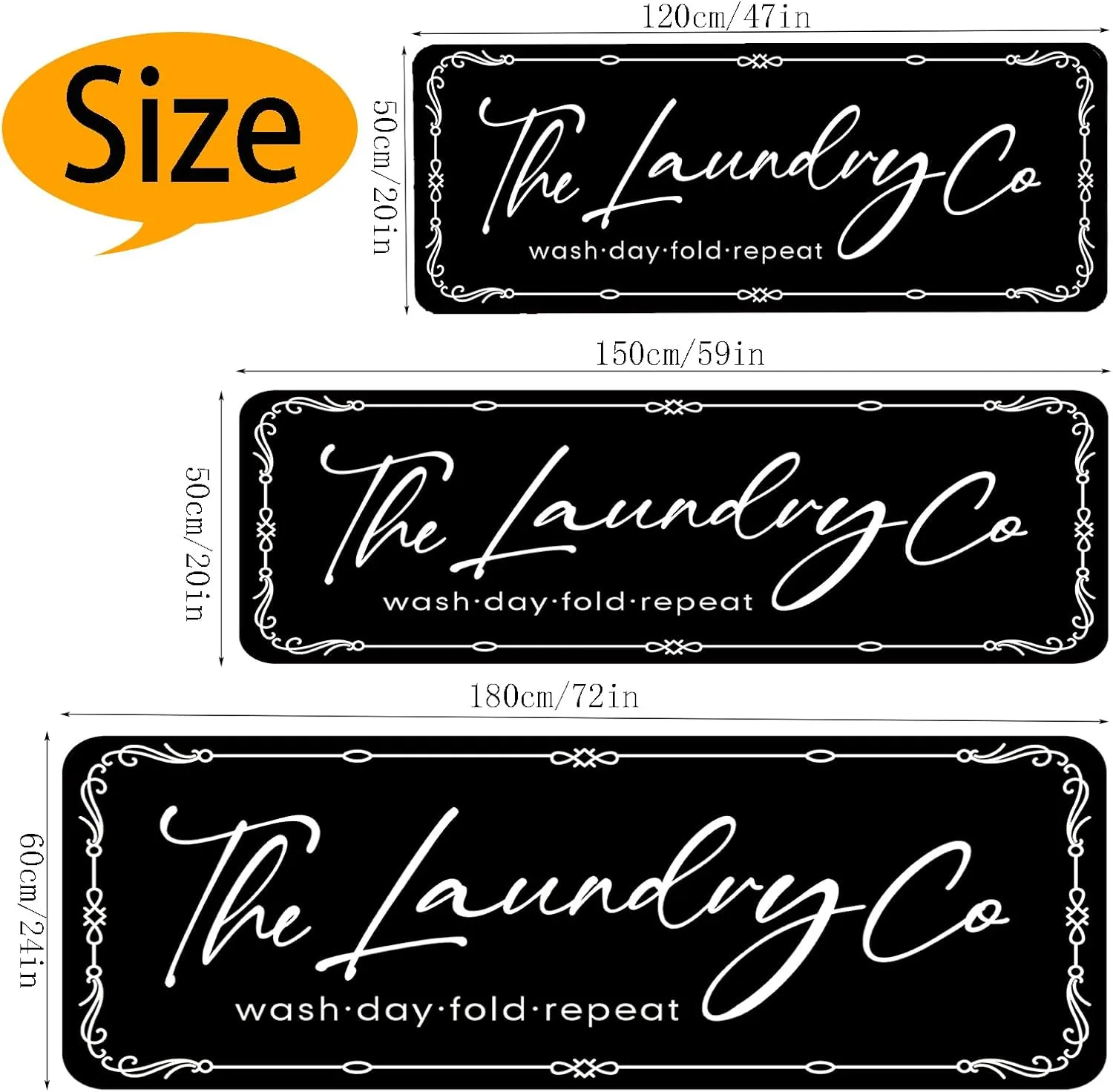 Laundry Room Rug Runner, 24"x72" Non Slip Laundry Rug Kitchen mat Machine Washable Text Design Rug Waterproof Mudroom Floor Carpet Runner Stylish Versatile Farmhouse Rugs Decor
