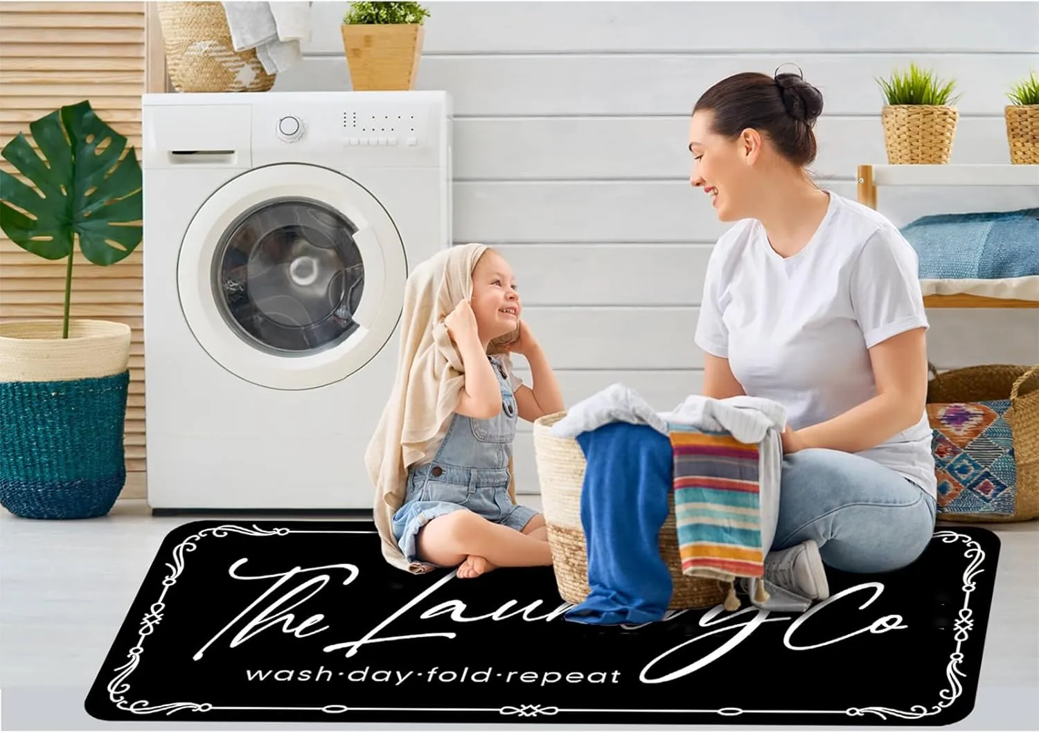 Laundry Room Rug Runner, 24"x72" Non Slip Laundry Rug Kitchen mat Machine Washable Text Design Rug Waterproof Mudroom Floor Carpet Runner Stylish Versatile Farmhouse Rugs Decor