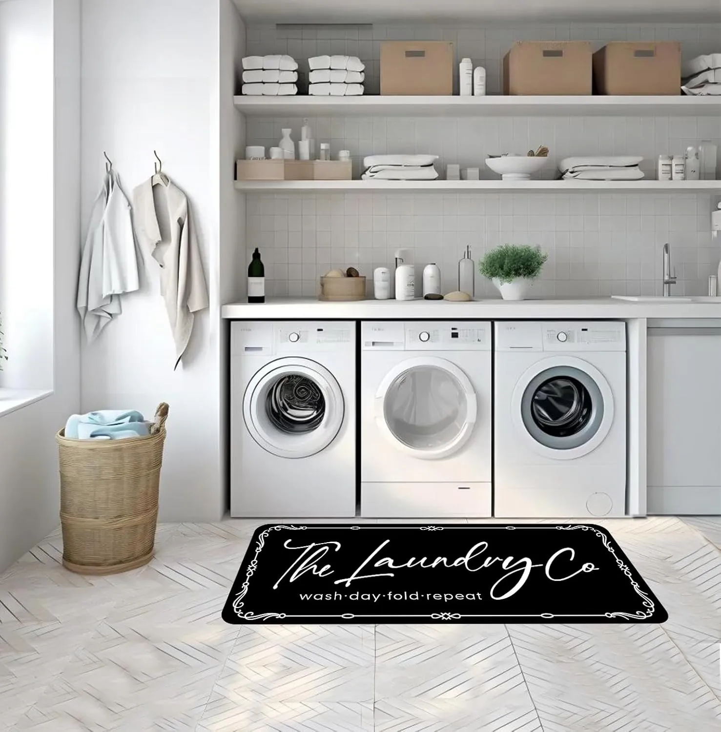 Laundry Room Rug Runner, 24"x72" Non Slip Laundry Rug Kitchen mat Machine Washable Text Design Rug Waterproof Mudroom Floor Carpet Runner Stylish Versatile Farmhouse Rugs Decor