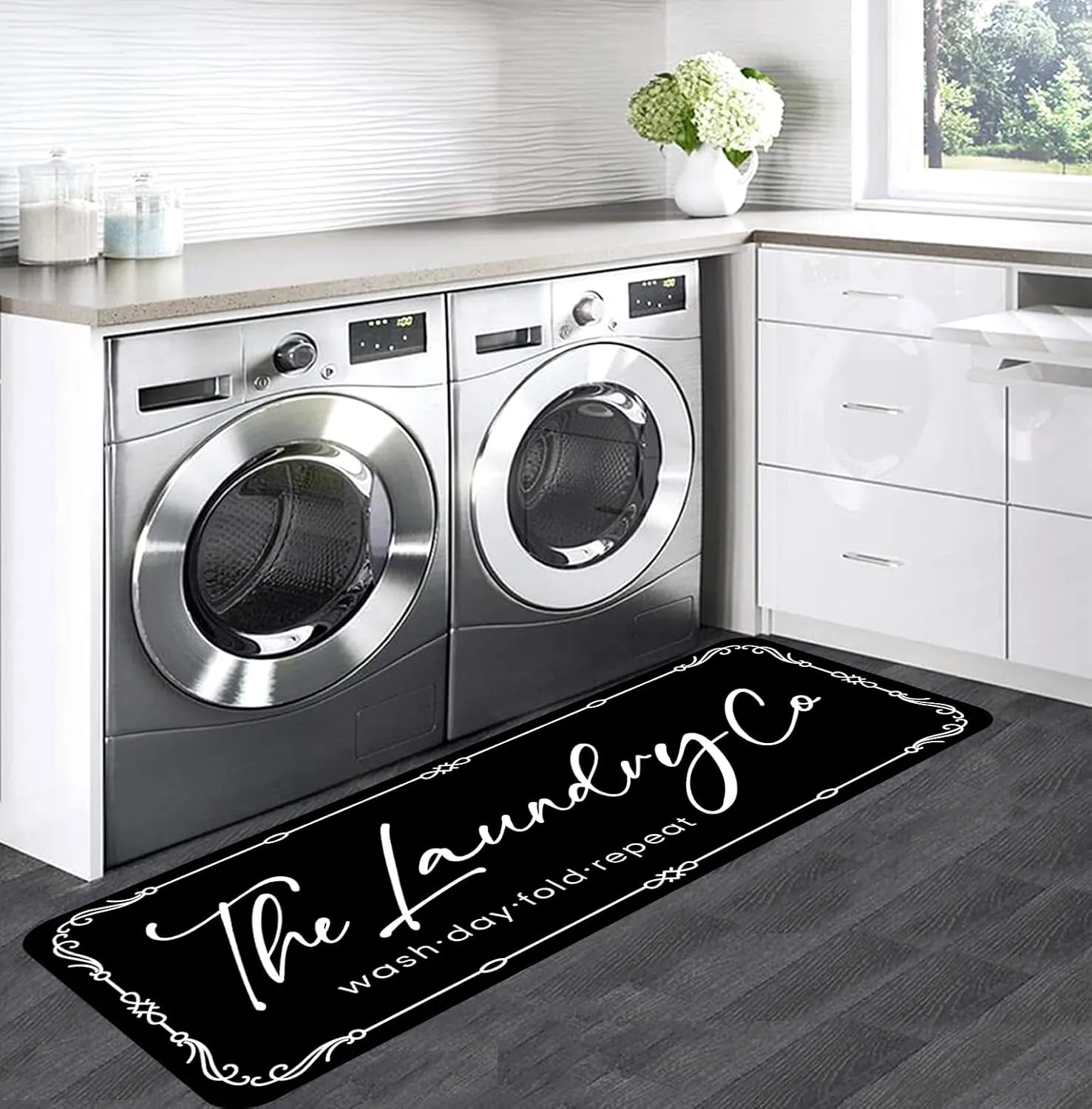 Laundry Room Rug Runner, 24"x72" Non Slip Laundry Rug Kitchen mat Machine Washable Text Design Rug Waterproof Mudroom Floor Carpet Runner Stylish Versatile Farmhouse Rugs Decor