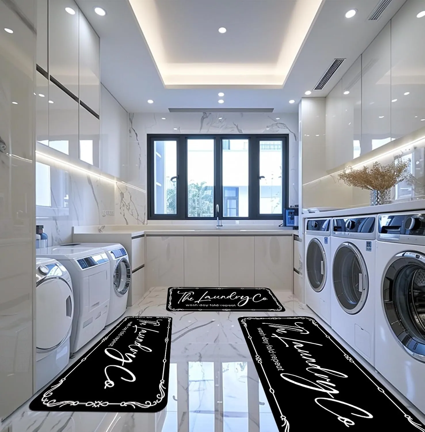 Laundry Room Rug Runner, 24"x72" Non Slip Laundry Rug Kitchen mat Machine Washable Text Design Rug Waterproof Mudroom Floor Carpet Runner Stylish Versatile Farmhouse Rugs Decor