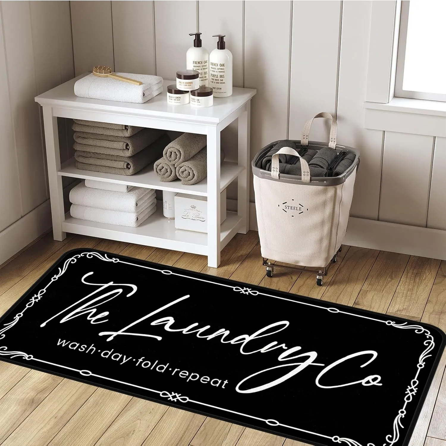 Laundry Room Rug Runner, 24"x72" Non Slip Laundry Rug Kitchen mat Machine Washable Text Design Rug Waterproof Mudroom Floor Carpet Runner Stylish Versatile Farmhouse Rugs Decor