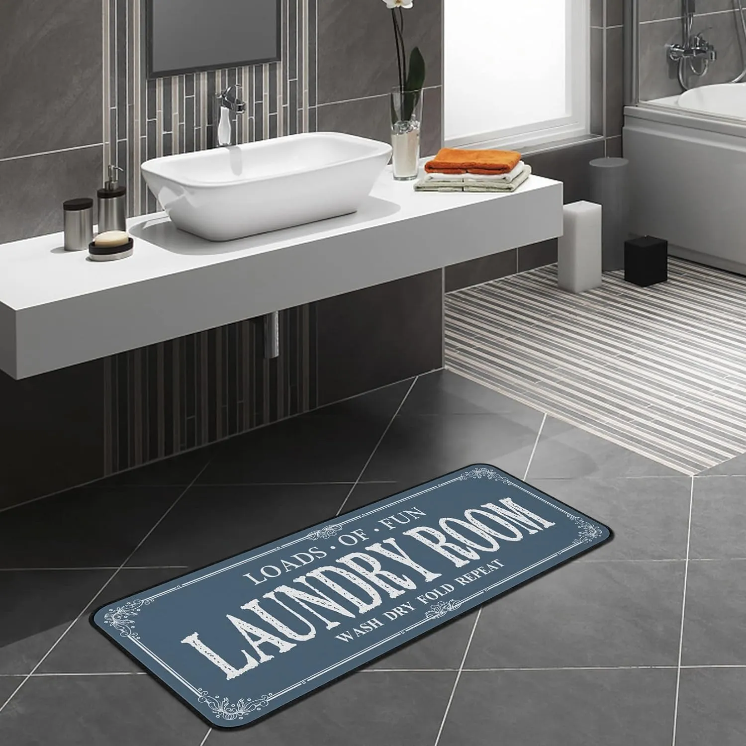 Laundry Room Rug Runner Non Slip Laundry Mats Mudroom Runner Farmhouse Kitchen Floor Mat Bathroom Laundry Room Decor Accessories(Blue, 20 X 47 inch)