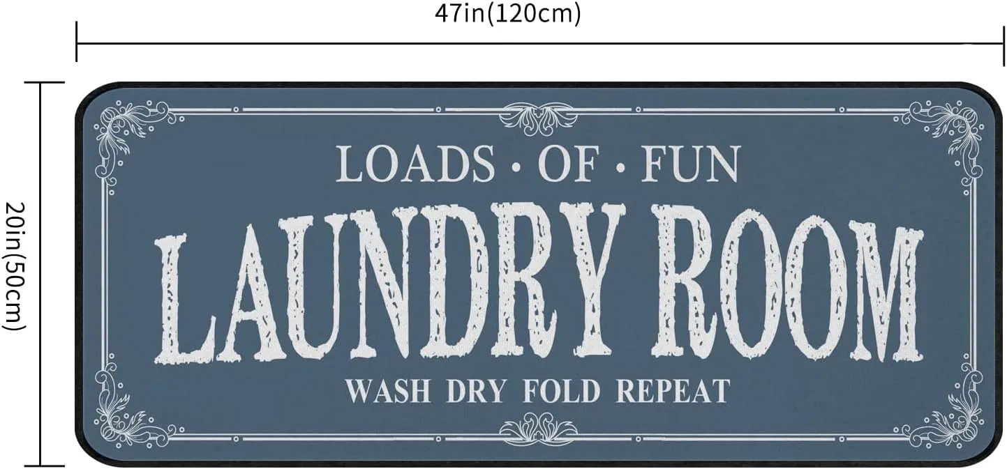 Laundry Room Rug Runner Non Slip Laundry Mats Mudroom Runner Farmhouse Kitchen Floor Mat Bathroom Laundry Room Decor Accessories(Blue, 20 X 47 inch)
